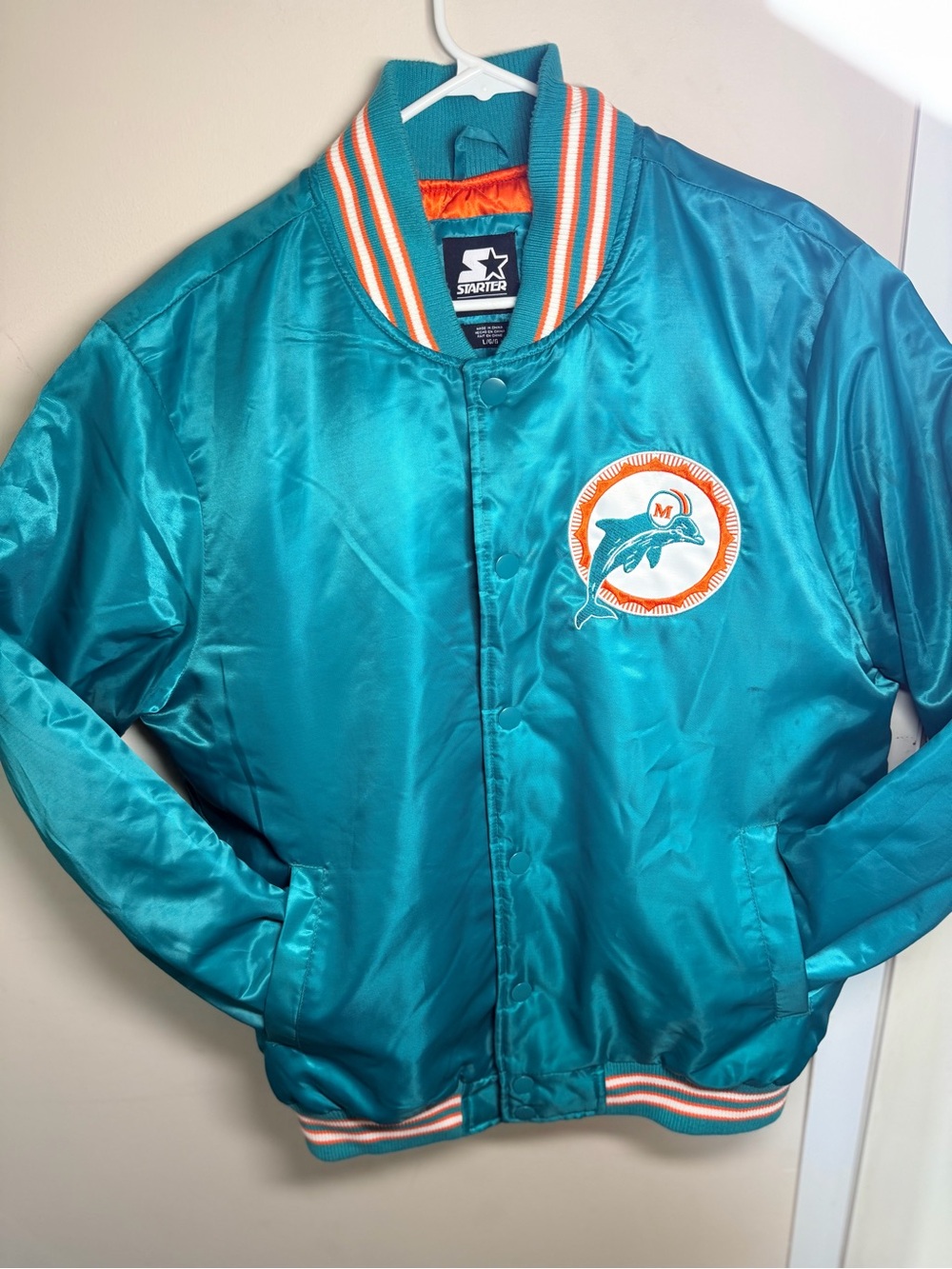 Starter Black Label Miami Dolphins Satin Bomber Jacket Men’s Large NFL